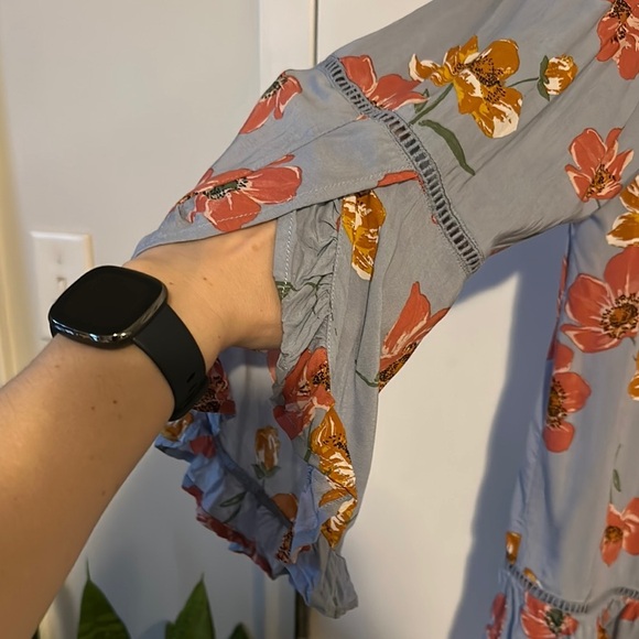 FEVER | Floral Belled Sleeve Blue Top Blouse - Picture 3 of 8